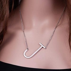 Silver Initial Stainless Steel Pendant Necklace